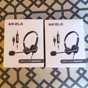 Bundle of (2) Aiklea wired USB headset NEW